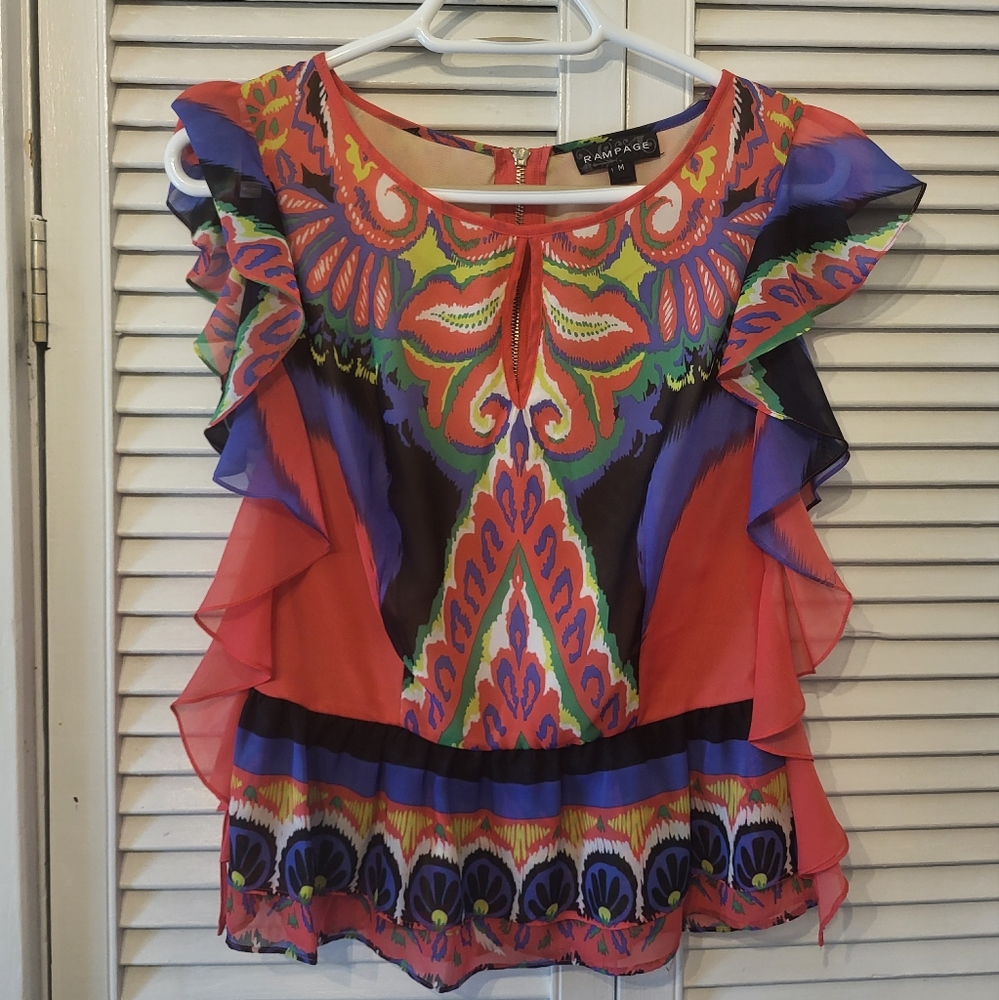 Rampage colorful ruffle top